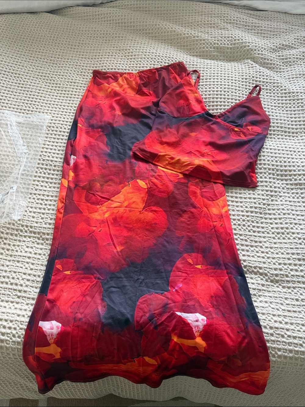 Red Floral Maxi Skirt - Sleek Bias Silhouette